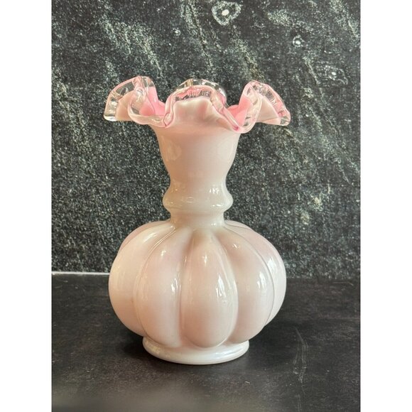 Vintage Fenton Pink Peachcrest Crimped 6" Vase 1940-1969 Retired Collectible Gla - Picture 3 of 6